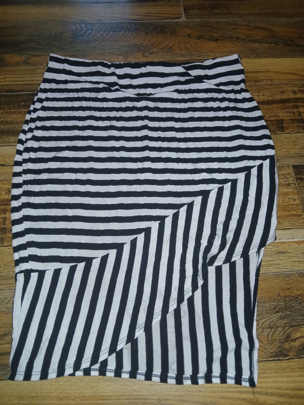 Black and White Striped Asymmetrical Women’s Skirt